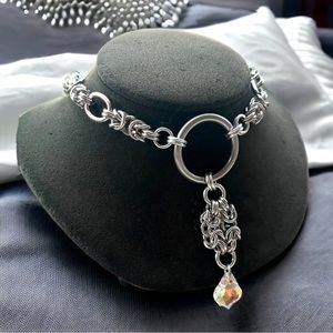 Handmade maille necklace with yellow blue austrian drop crystal celtic boho goth